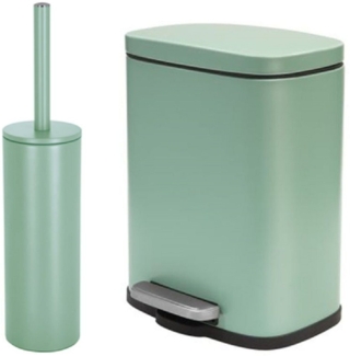 spirella Badaccessoires-Sets AKIRA, Badezimmer Zubehör-Set, 2-tlg, bestehend aus Kosmetikeimer 5L Treteimer mit SoftClose Absenkautomatik und WC Garnitur mit hygienischem Innenbehälter und Deckel, Stahl matt-satiniert, angesagte Trendfarben, grün, Komb...