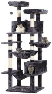 MSMASK Kratzbaum groß XXL, katzenbaum mit 2 Höhlen, 2 Plattformen und Hängematte, katzenbaum mit Mehreren Ebenen, katzenkratzbaum deckenhoch 193cm