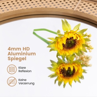 Runder Wandspiegel Rattan ∅ 65 cm dekorativer Spiegel mit Holzrahmen Natur