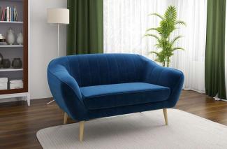 Klassische Sofas, hohe Holzbeine, Skandinavischer Stil - ELI - 2 Sitzer - Dunkelblau Velours