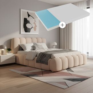 Juskys Polsterbett Catania - Bubble Design, gepolstertes Kopfteil, inkl. Matratze - 140 x 200 cm - Beige