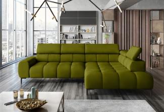 Stylefy Plazetti Ecksofa Velours KRONOS Rechts Hellgrün