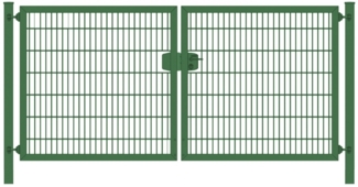 Elektrisches Einfahrtstor Premium Plus 8/6/8 (2-flügelig) symmetrisch Moosgrün Doppelstabmatte Breite 250 cm x Höhe 160 cm