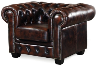 Chesterfield Ledersessel BRENTON - Büffelleder - Braun