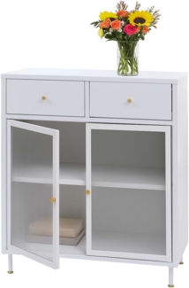 Kommode HWC-O87, Schrank Sideboard Highboard, Staufächer Schubladen Industrial Metall Schilfglas 96 x 80 x 40 cm ~ weiß