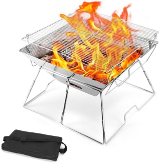 Odoland Faltbarer Lagerfeuer-Grill Camping-Feuerstelle Tragetasche 304 Edelstahl