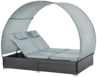 Outsunny Gartenliege Rattan Gartenliege für 2 Personen mit Sonnendach, Sonnenliege, 1 St, Doppelliege, Metall 196L x 137B x 36.5H cm