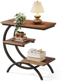 Tribesigns Beistelltisch C-förmiger tisch, industrieller 3-stöckiger kleiner Beistelltisch