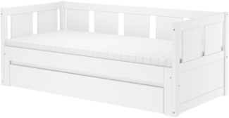 Ausziehbett 2-in-1-Bett Einzel- und Doppelbett in einem Kiefer weiß Zubehör wählbar V-60.78W-09mit Rollrost. Matratze und Matratzenbox inkl.
