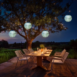 MARELIDA LED Lampion Solar Gartenlampions Blumenmuster blau 25cm Balkon Terrasse 2 Stück, LED Classic, warmweiß (2100K bis 3000K)