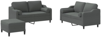 vidaXL 3-tlg. Sofagarnitur mit Kissen Dunkelgrau Stoff 3201827