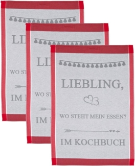 ROSS Geschirrtuch Liebling, wo steht mein essen… im Kochbuch, (Set, 3-tlg), Sprüchetuch, aus 100% Baumwolle