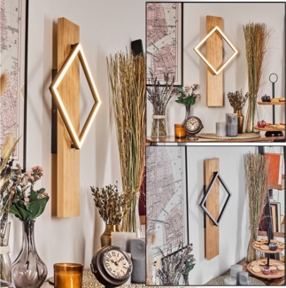 hofstein Wandleuchte Wandlampe aus Holz/Metall/Kunststoff in Naturfarben/Schwarz/Weiß, ohne Leuchtmittel, Leuchte im Retro-Design mit Holzbalken, 13 W, 1750 Lumen, 3000 Kelvin