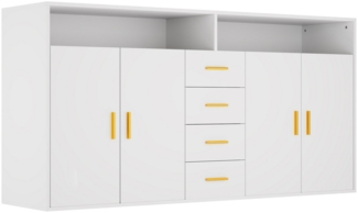 HOMAVO Sideboard BG1-L mit 4 Schubladen, 2 Türen & offenen Fächern – 160 cm breit (SIDEBOARD)