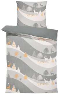 One Home Bettwäsche Winter Wonderland Weihnachten, Flanell, 2 teilig, Rentiere Winterlandschaft, kuschelig warme weiche Baumwolle Biber