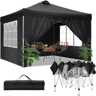COBIZI Pavillon 3x3m Wasserdicht Stabil Winterfest Faltpavillon Schwarz