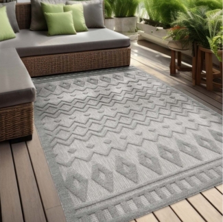 TaraCarpet Teppich Indoor und Outdoor Teppich wetterfest Barcelona Boho Scandi Style, rechteckig, Höhe: 10 mm, scandinavisch Boho grau Wohnzimmer Schlafzimmer Esszimmer 120X160