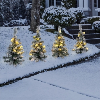 Gravidus Künstlicher Weihnachtsbaum LED Mini-Weihnachtsbäume 4er Set 40 warm weiße LEDs Schnee-Optik 53 cm
