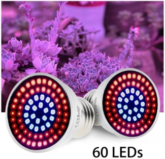 MUPOO Pflanzenlampe LED Pflanzenwachstum-Glühbirne,Grow light( Rot,Blau,UV,IR) Leuchtmittel, E26/E27,60LEDs,2 Stück, LED fest integriert, LED-Wachstumsglühbirne,Flowerpot Lampe