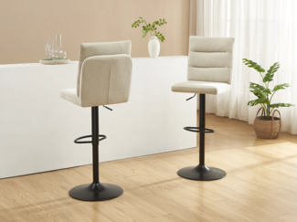 Vente-unique - Barhocker 2er-Set - Stoff & schwarzes Metall - Höhenverstellbar - Beige - NORIEL