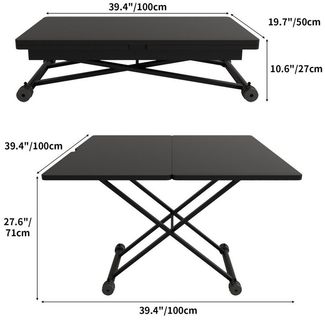 VOWNER Couchtisch 3-in-1, Höhenverstellbar & Ausziehbar, Esstisch, Wohnzimmertisch (1-St), Platzsparend & Umwandelbar für Ess- & Wohnzimmer