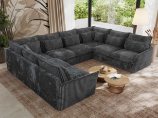 Modulares U-förmiges Wohnzimmer-Ecksofa, XXL Ecksofa mit Armlehnen, Wohnlandschaft, Universal-Ecksofa mit lockeren Kissen - VERSO U 8M - Dunkelgrau Cord