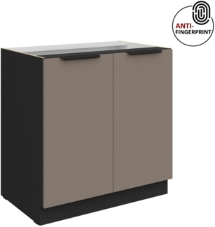 Küchen Unterschrank 80 cm Küche ARIA Sandgrau ultra matt + Schwarz matt, hochwertige Fronten mit Anti Fingerprint Beschichtung Küchenzeile Küchenblock