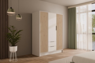 ALTDECOR Drehtürenschrank NELIA (Kleiderschrank Garderobenschrank mit viel Stauraum, Moderner Schrank) Vielseitiger Drehtürenschrank mit Spiegeltüren Spiegel Lamellen