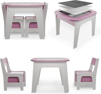 Juskys 'Milou' Kindersitzgruppe - Set mit 2 Stühlen & 1 Tisch, mit Stauraum, Holz, Rosa