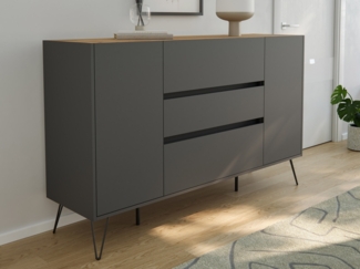 Sideboard Yako XL 155cm 3 SoftClose 2 Türen Grafit/Eiche Top : Grafit / Oak Gold
