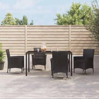 vidaXL 5-tlg. Garten-Essgruppe mit Kissen Schwarz Poly Rattan 3187326
