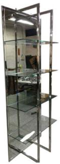 Casa Padrino Luxus Regalschrank Silber 80 x 35 x H. 200 cm - Edelstahl Schrank mit 4 Glasregalen und großem Spiegel - Wohnzimmerschrank - Wohnzimmermöbel