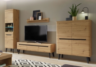 Wohnwand Anbauwand Torge 4-teilig artisan eiche schwarz grifflos MDF Modern