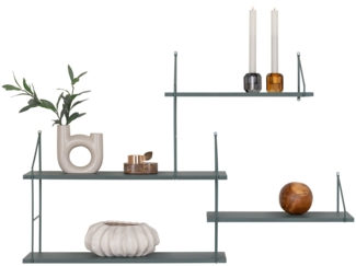 Wandregal, 4 grüne Regale, grüner Rahmen, 99 x 17,5 x 62 cm