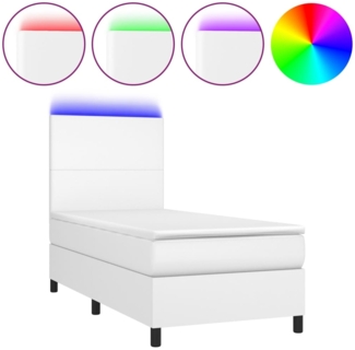 vidaXL Boxspringbett mit Matratze & LED Weiß 100x200 cm Kunstleder 3135808