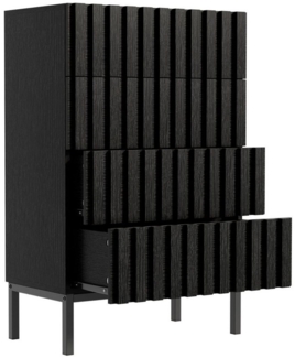 UEV Kommode mit 4 Schublanden, Sideboard, Schubladenschrank, Schmal kommode (Aufbewahrungskommode, Mehrzweckschrank aus Holz(Natur/Schwarz/Dunkelbraun), 60 x 34,5 x 92cm, Schrank für Wohnzimmer,Schlafzimmer,Flur