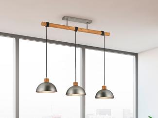 LED Balkenpendelleuchte 3-flammig mit Holzbalken, Breite 107,5cm