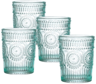 Trinkgläser Vintage - Glas - 280ml - H: 10cm - mit Muster - blau - 4er Set