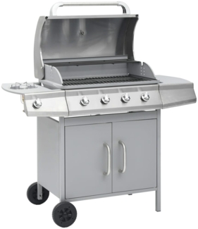 vidaXL Gasgrill, 4+1 Flammen, Edelstahl Silbern, 121,5 x 55 x 107 cm