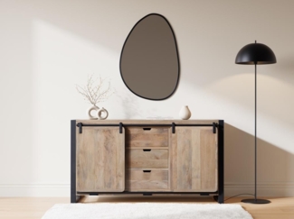 Vente-unique - Sideboard mit 2 Türen & 3 Schubladen - Mangoholz & Metall - Holzfarben & Schwarz - HARLEM II