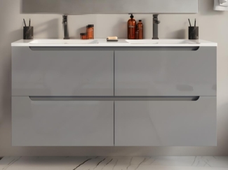 Vente-unique - Waschbeckenunterschrank hängend - Grau - B120 x H57 cm - SELITA