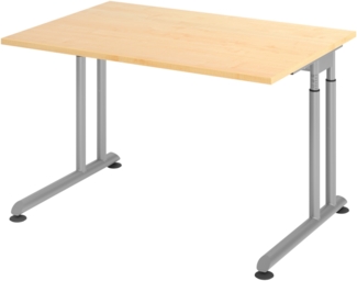 bümö höhenverstellbarer Schreibtisch Z-Serie 120x80 cm in Ahorn, Gestell in Silber - PC Tisch klein für's Büro manuell höhenverstellbar, Computertisch verstellbar, ZS-12-3-S