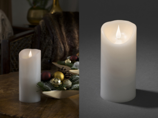 LED Echtwachskerze mit Flamme & Timer, Ø 7,5cm, Höhe 17,5cm, Batteriebetrieb