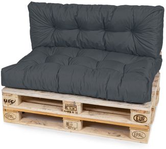 TexDeko® Garden Palettenkissen 120 x 80 x 18 cm wasserabweisend In- & Outdoor Premium Sitzkissen gesteppt Palettenauflage für Europaletten (2-TLG Set, Anthrazit)