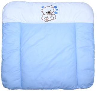 Wickelauflage mit Applikation - Bärchen mit Herzen Blau - Wickeltischauflage Baby Auflage (70x50 cm)
