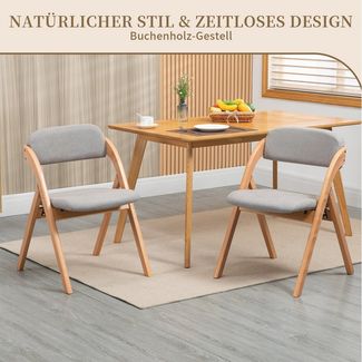 SeedWave Esszimmerstuhl Klappstuhl 2er Set Holzgestell Küchenstuhl mit Abnehmbarem Leinenbezug, Rutschfeste Füße mit Filzpads
