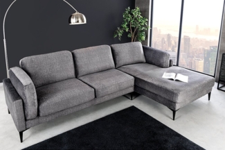 riess-ambiente Ecksofa MANHATTAN 295cm dunkelgrau · Eckcouch mit Samt-Bezug & Federkern, Einzelartikel 1 Teile, Ottomane rechts · 3-Sitzer · Metall-Füße · inkl. Kissen · Design