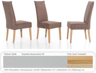 4x Polsterstuhl Kiana Varianten Esszimmerstuhl Küchenstuhl Massivholzstuhl Eiche natur lackiert, Scarlett silvercreme