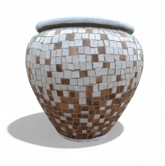 Pflanzgefäß Mara – Quadratischen Mosaikdesign Braun – Höhe 60 cm – Ø 50 cm – Handgefertigt aus Beton & Keramik-Mosaik