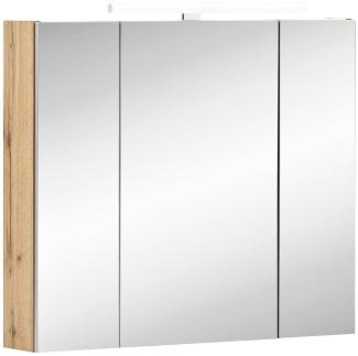 Spiegelschrank 80cm in Eiche-Landhaus DABO-04 mit LED-Beleuchtung, B/H/T: 80/71-75/16 cm